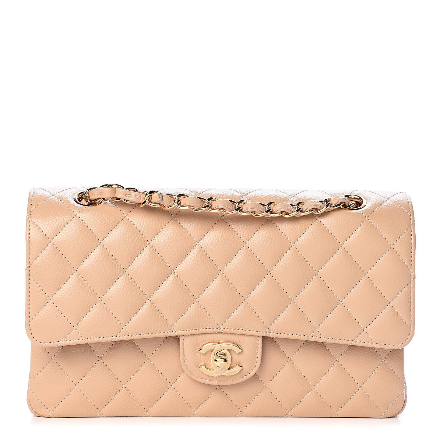 Caviar Quilted Medium Double Flap Beige Clair