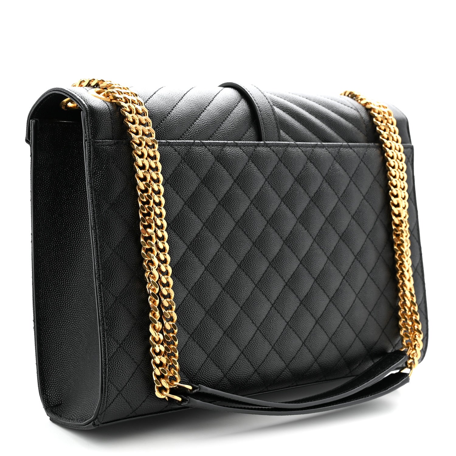 Saint Laurent Grain De Poudre Textured Mixed Matelasse Large Triquilt Monogram Satchel Black 3 of 10