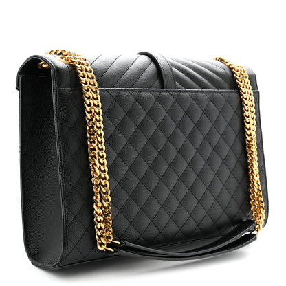 Saint Laurent Grain De Poudre Textured Mixed Matelasse Large Triquilt Monogram Satchel Black 3 of 10