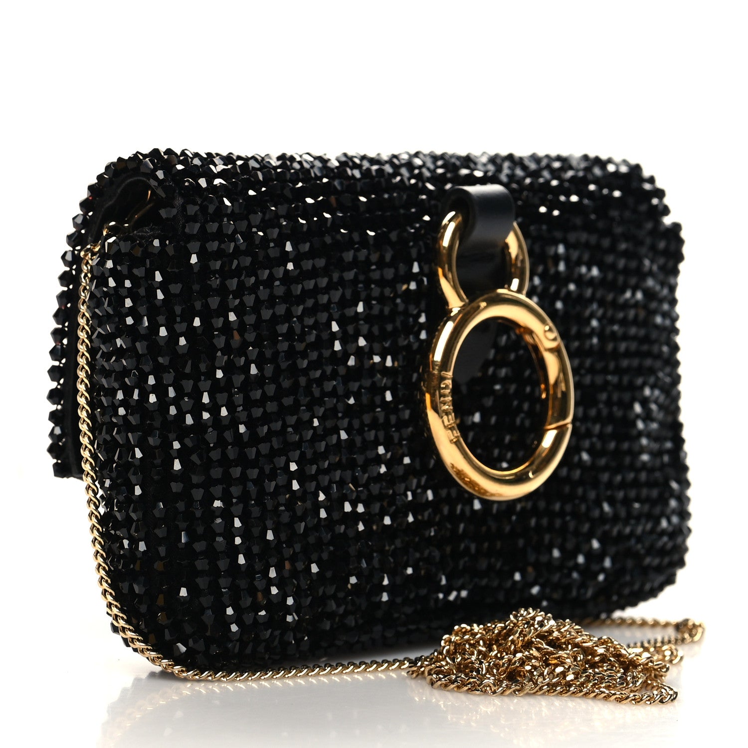 Fendi Crystal Vitello King Beaded Nano Baguette Charm Black 3 of 10