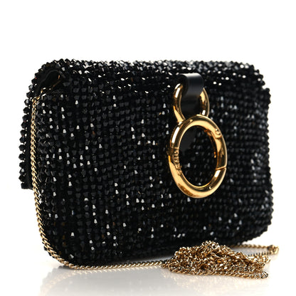 Fendi Crystal Vitello King Beaded Nano Baguette Charm Black 3 of 10