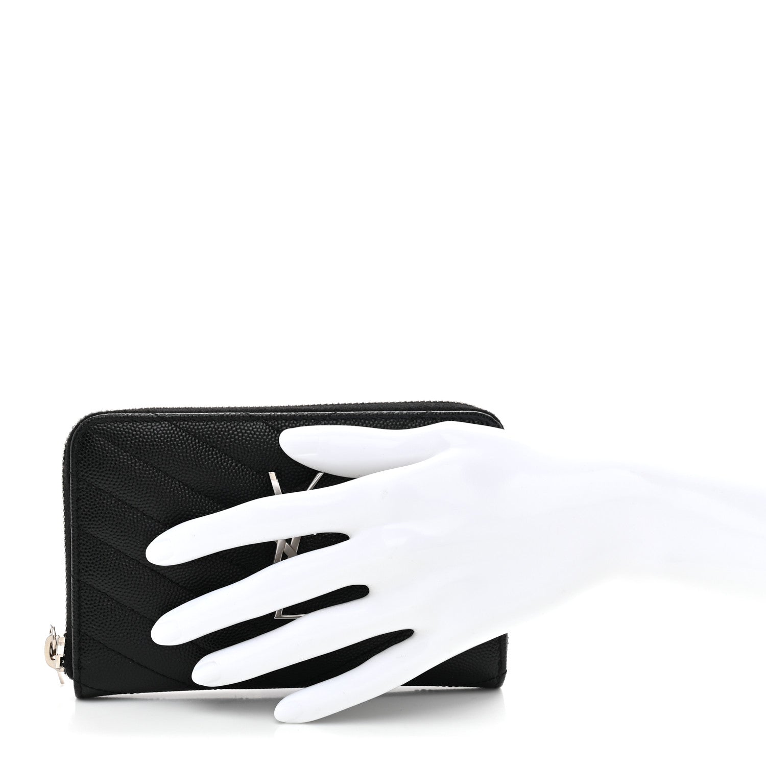 Saint Laurent Grain De Poudre Matelasse Chevron Monogram Small Zip Around Wallet Black 2 of 6