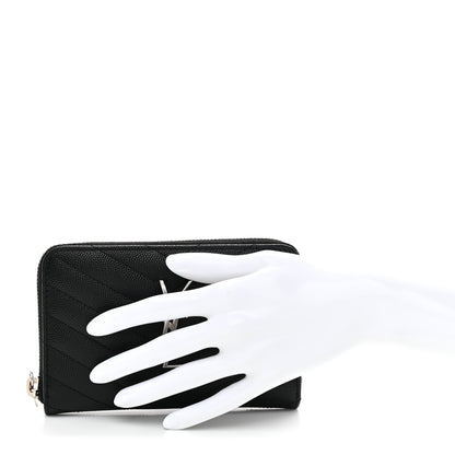 Saint Laurent Grain De Poudre Matelasse Chevron Monogram Small Zip Around Wallet Black 2 of 6