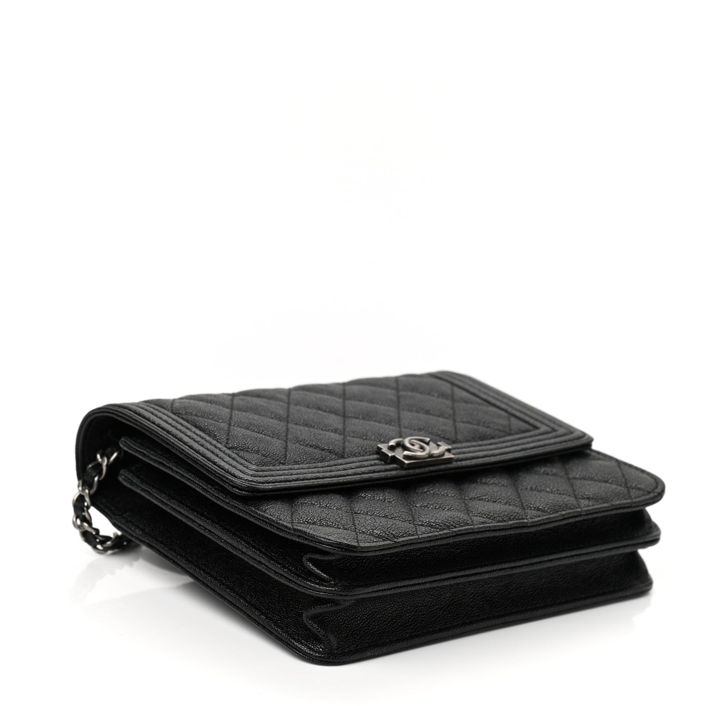 Caviar Quilted Boy Clutch With Chain Black