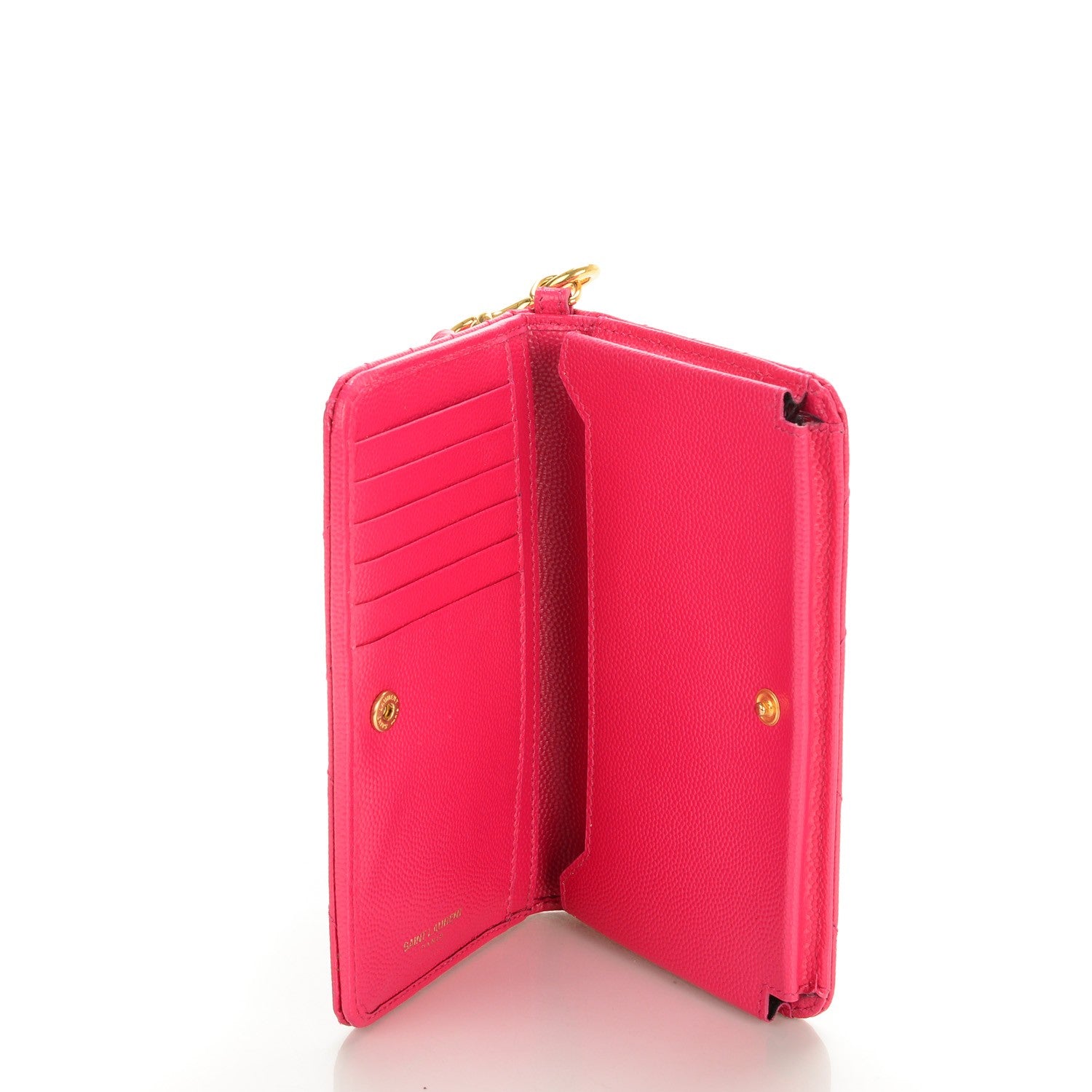 Saint Laurent Grain De Poudre Matelasse Chevron Monogram Phone Wallet Lipstick Fuchsia 5 of 7