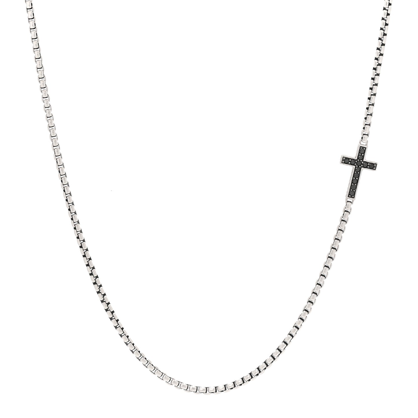 Sterling Silver Black Diamond Streamline Cross Station Necklace 26"