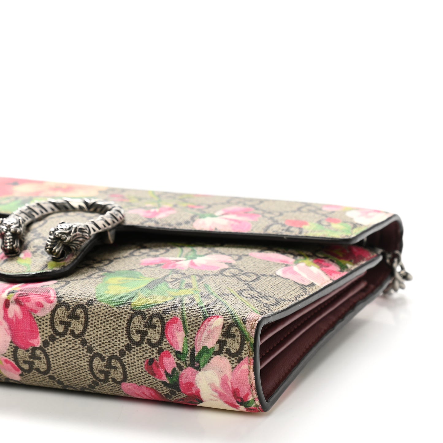 GG Supreme Monogram Blooms Mini Dionysus Chain Wallet Beige Multicolor Dry Rose