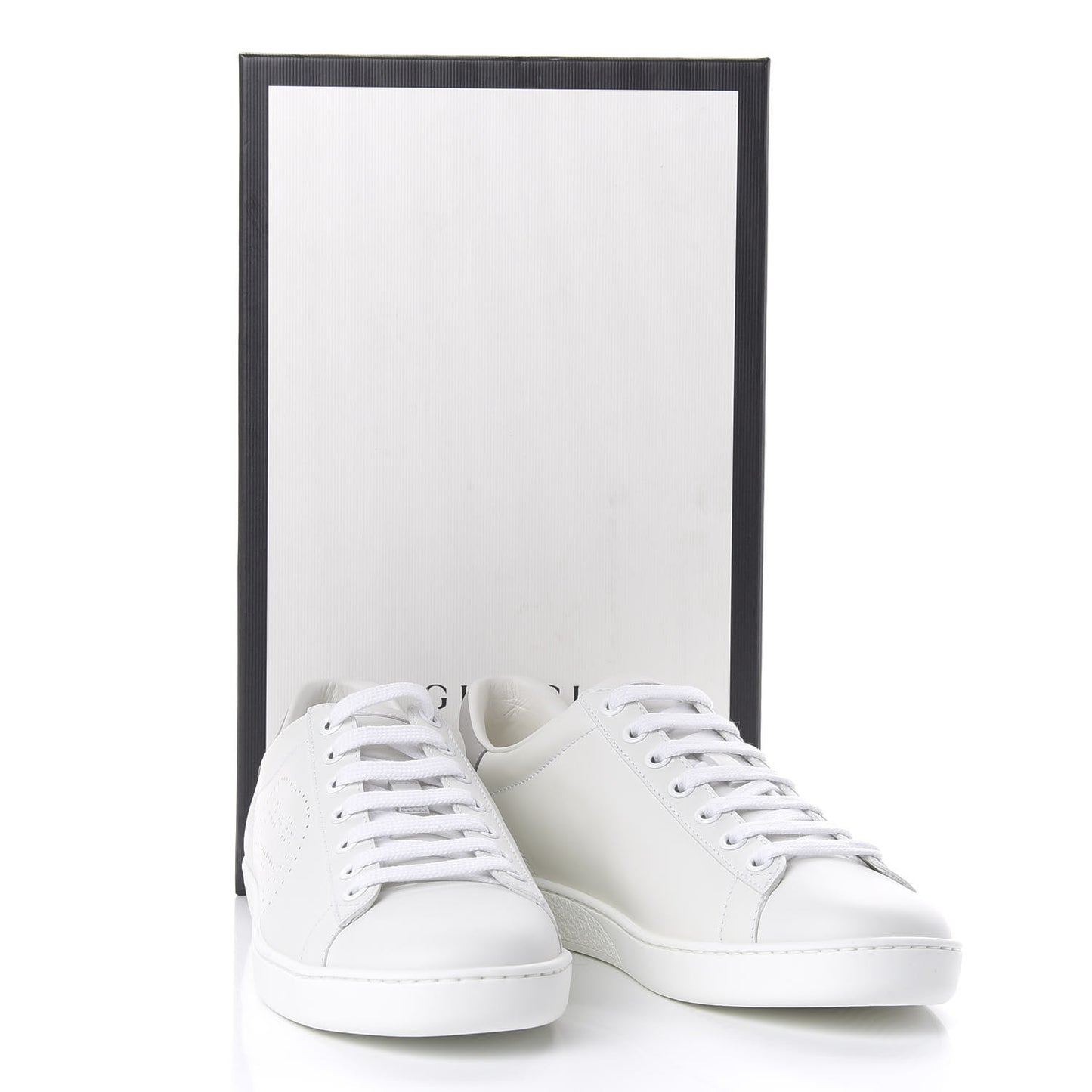 Calfskin Interlocking G Perforated Womens Ace Sneakers 36.5 White Grey Sky