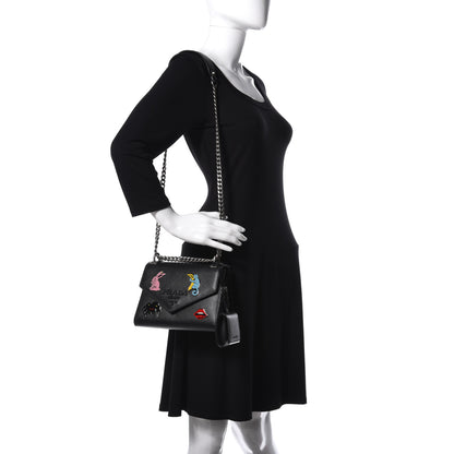 Prada Saffiano Cuir Calfskin Monochrome Patches Envelope Flap Chain Shoulder Bag Black 2 of 15