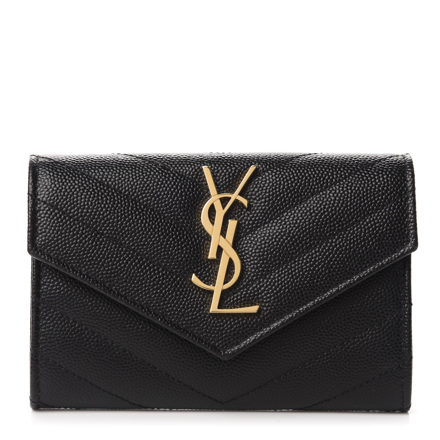 Saint Laurent Grain De Poudre Matelasse Chevron Small Monogram Envelope Wallet Black 1 of 8