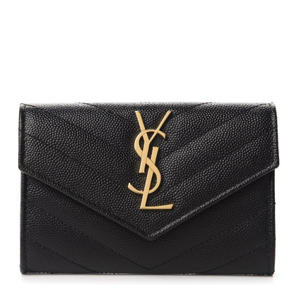 Saint Laurent Grain De Poudre Matelasse Chevron Small Monogram Envelope Wallet Black 1 of 8