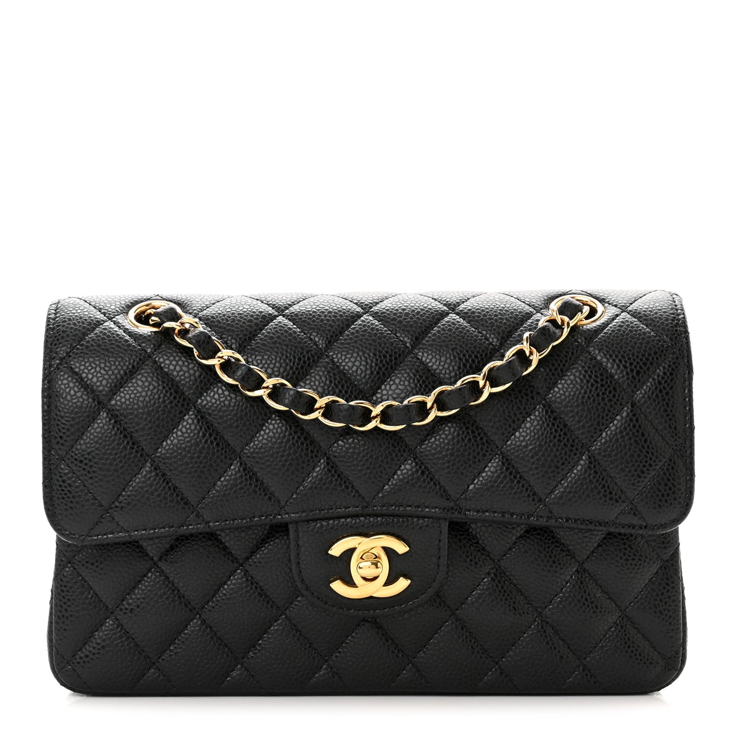 Caviar Quilted Small Double Flap Black