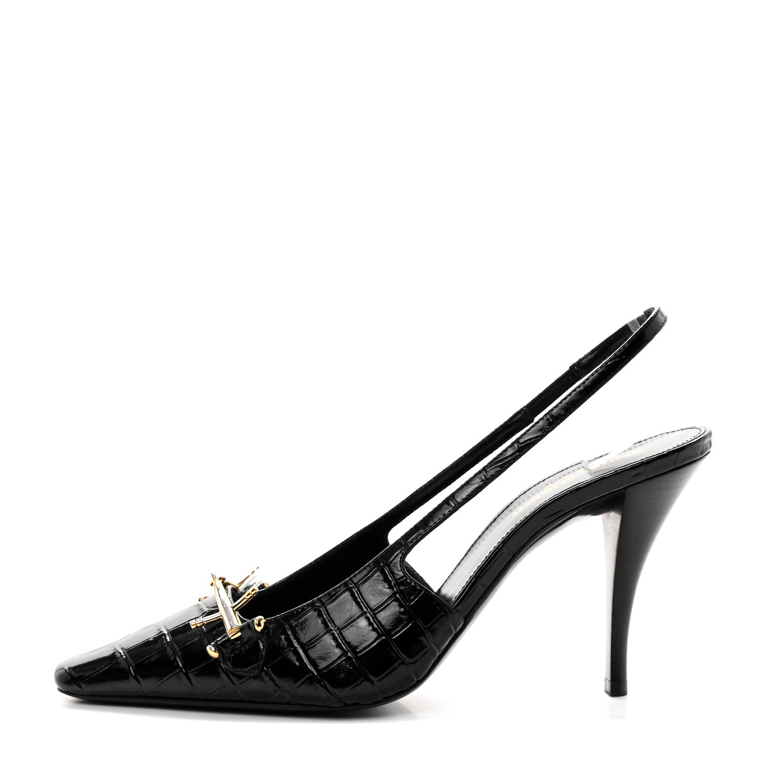 Saint Laurent Calfskin Crocodile Embossed Slingback Tom 90 Pumps 37 Black 1 of 13