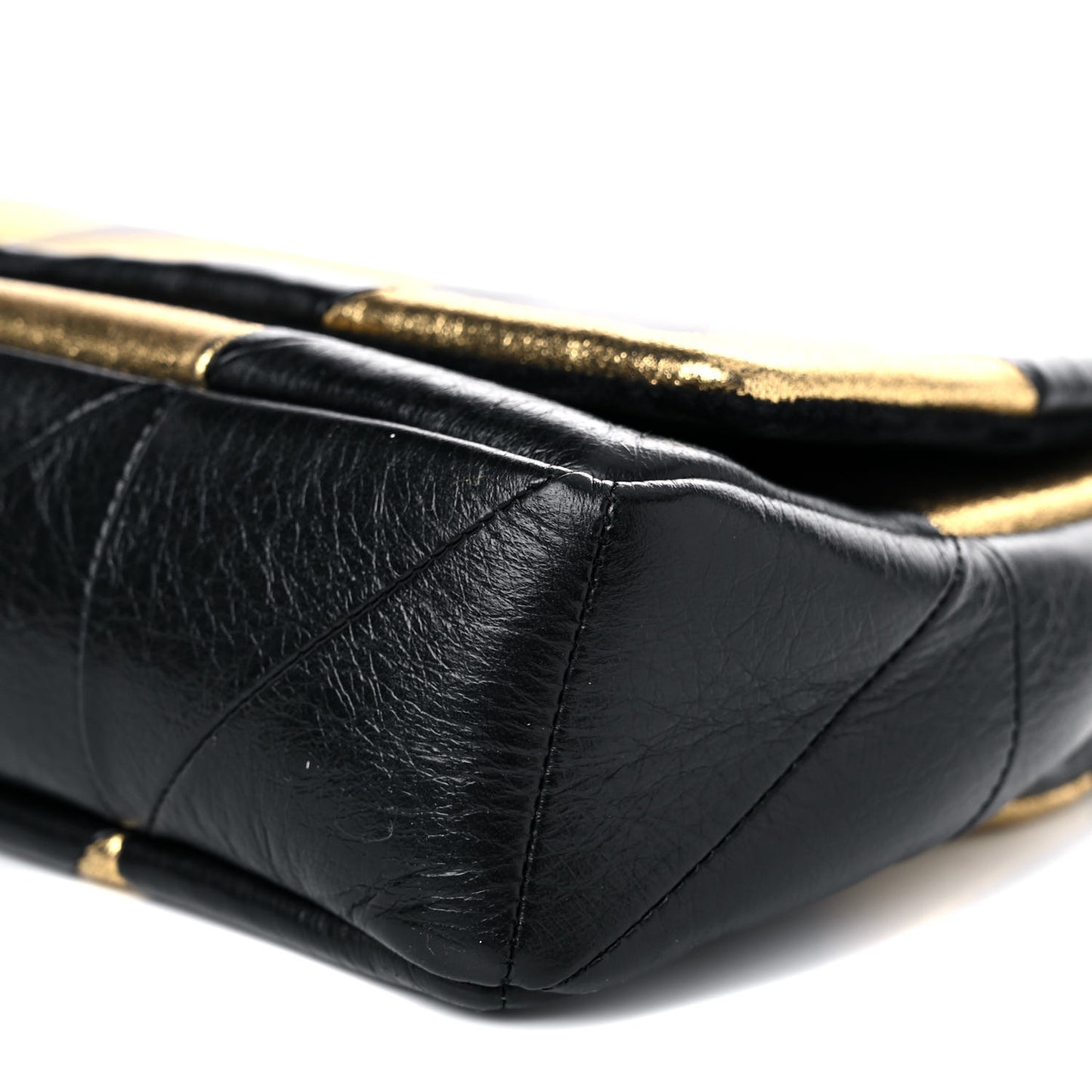 Metallic Lambskin Calfskin Patchwork Monogram Medium Jamie Black Gold