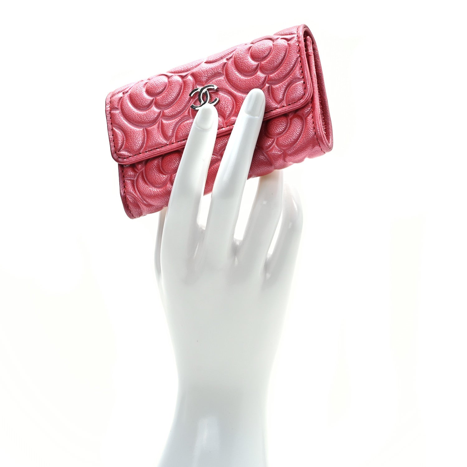 Chanel Goatskin Camellia Embossed Card Holder Wallet Pink 2 of 6