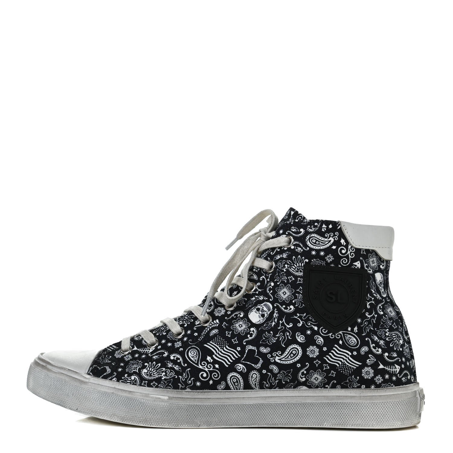 Saint Laurent Calfskin Fabric Skull Print Women's High Top Sneakers 40 Navy White 1 of 11
