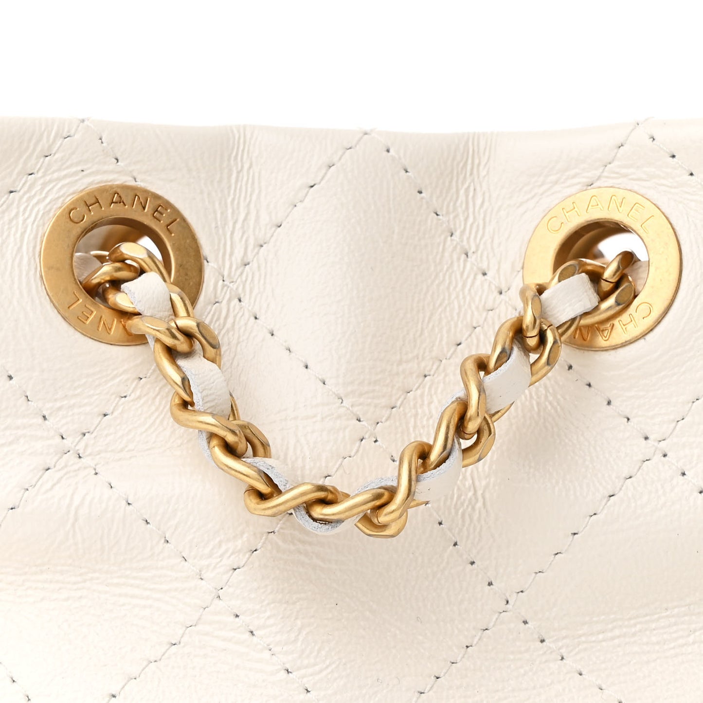 Shiny Lambskin Quilted Nauticoco Bucket Bag White