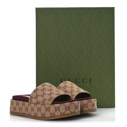 Gucci Canvas GG Monogram Angelina Platform Slide Sandals 36 Beige Ruggine 29 of 30
