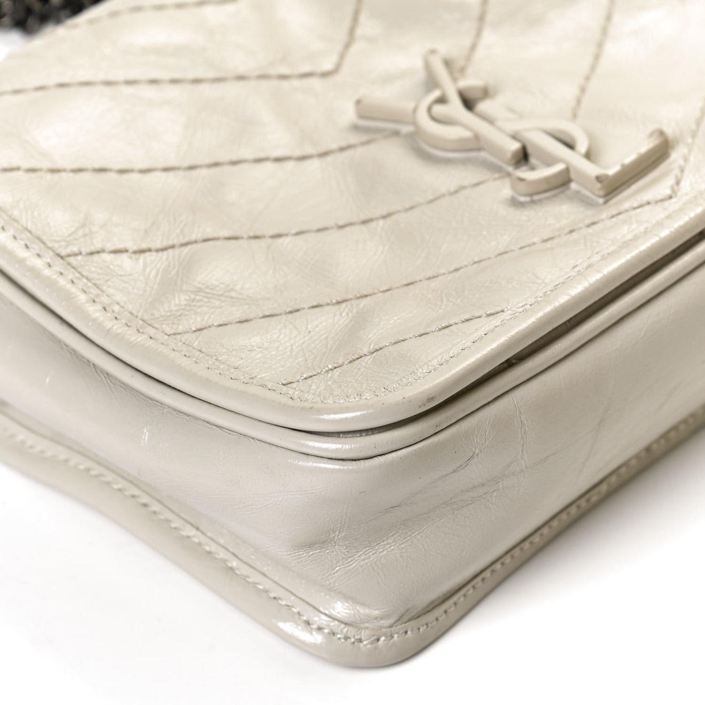 Crinkled Calfskin Matelasse Monogram Niki Chain Wallet Crema Soft