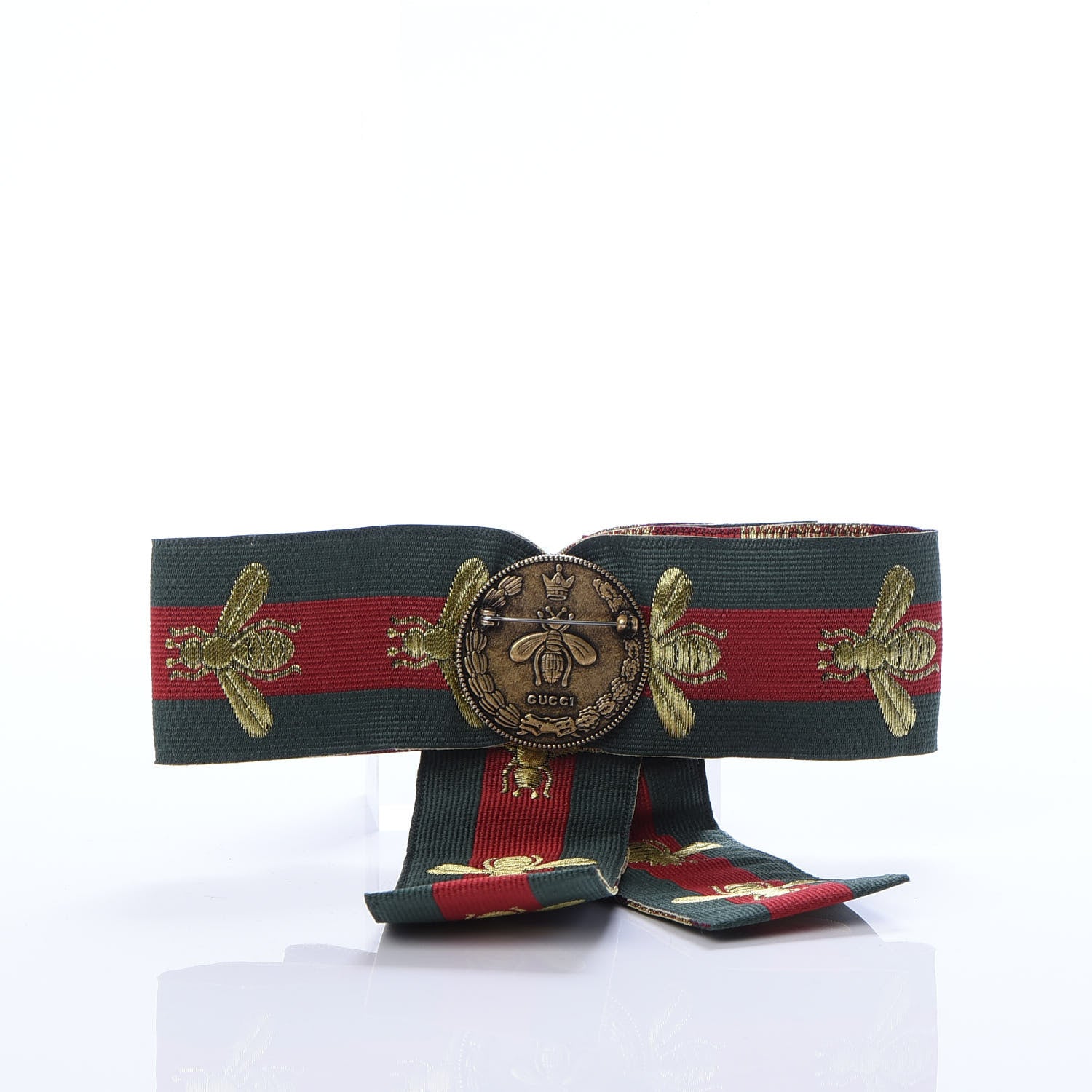Gucci Ribbon Web Bow Bee Pearl Brooch Red Green 3 of 4