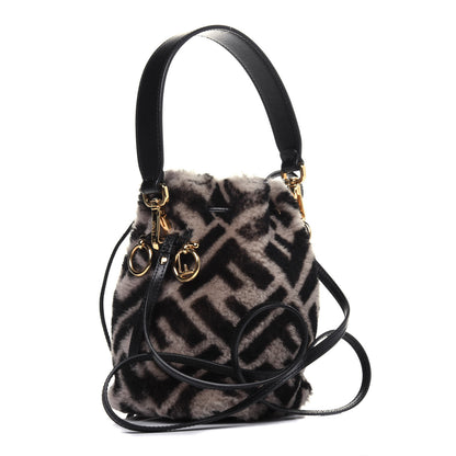 Fendi Shearling F is Fendi Macro FF 1974 Diagonal Mini Mon Tresor Bucket Bag Dove Black 3 of 18