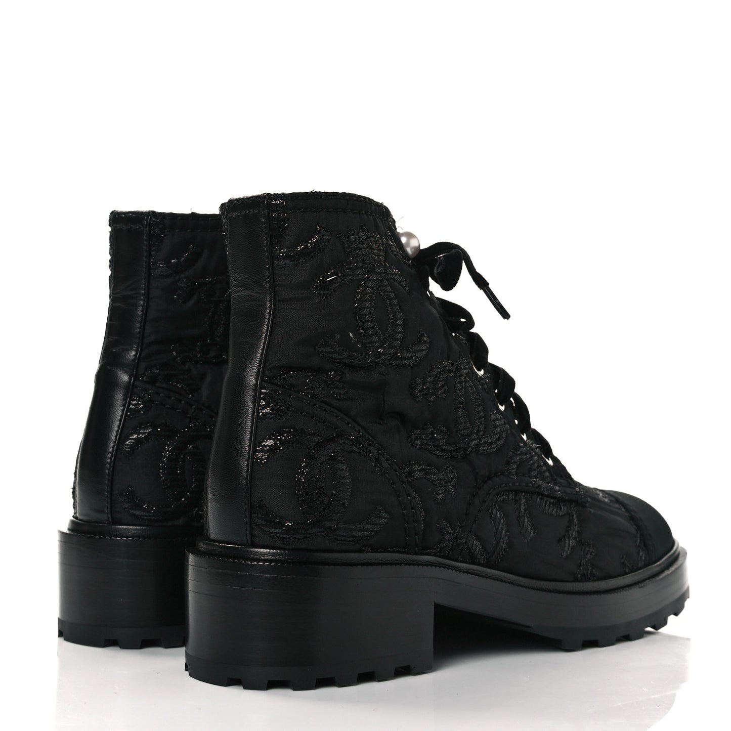 Grosgrain Pearl CC Combat Short Boots 38.5 Black