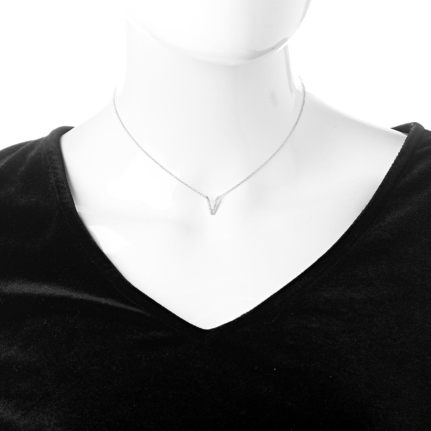 Platinum Diamond Letters V Pendant Necklace
