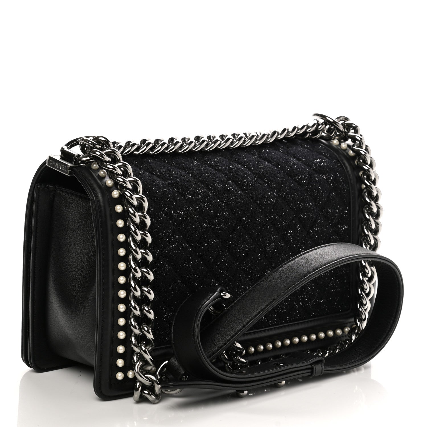 Chanel Calfskin Pearl Tweed Medium Boy Flap Black 3 of 10