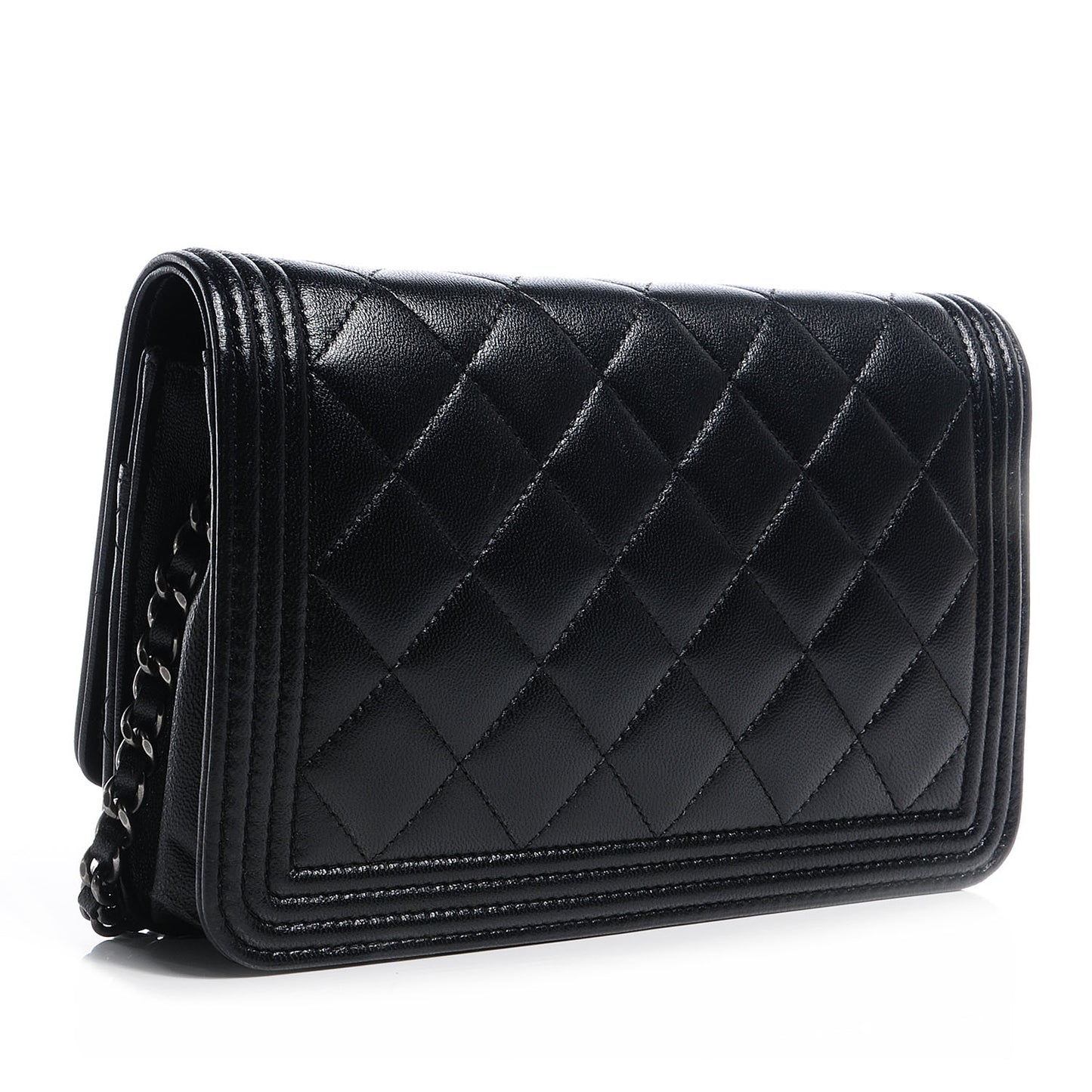 Lambskin Quilted Boy Wallet On Chain WOC Black