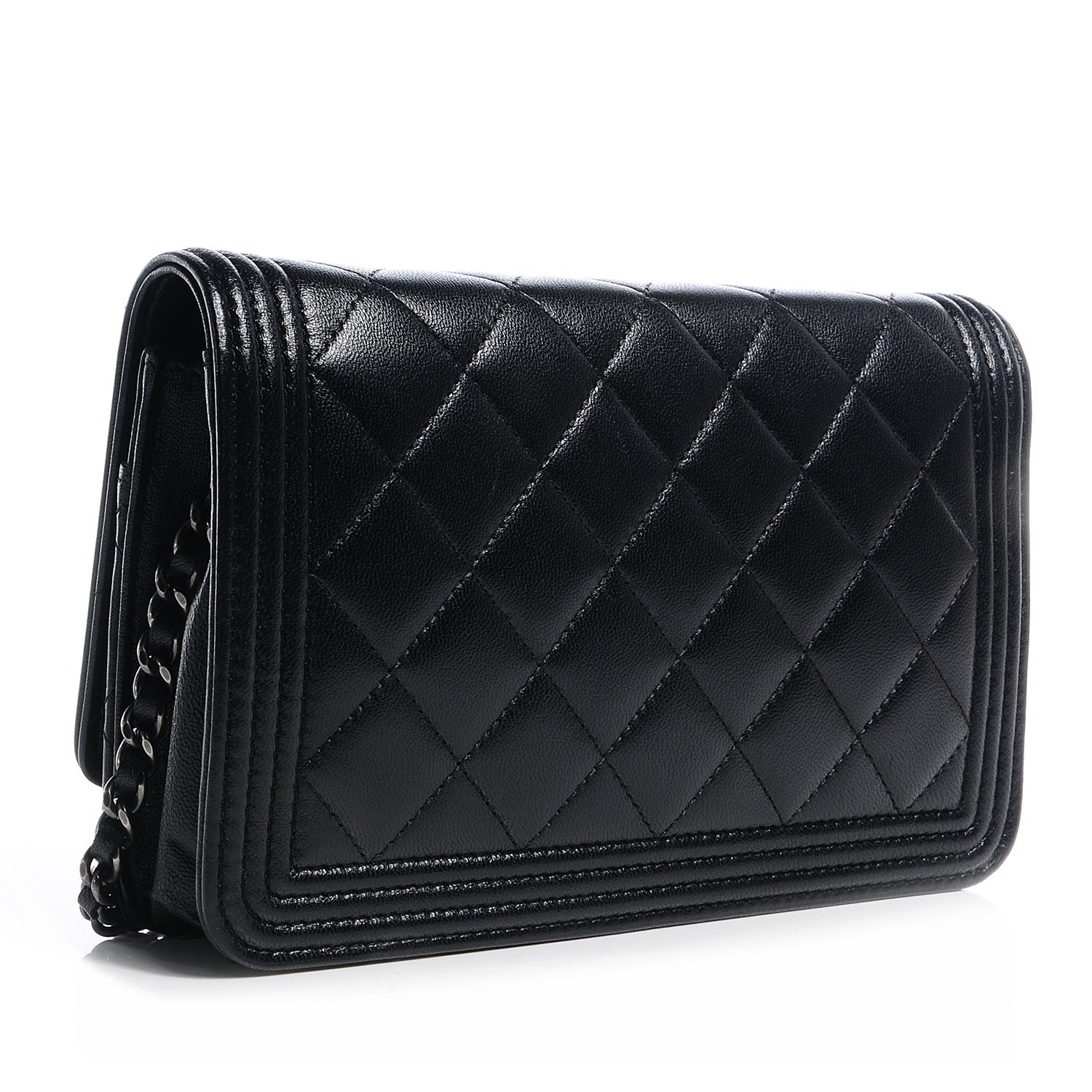 Chanel Lambskin Quilted Boy Wallet On Chain WOC Black 3 of 7