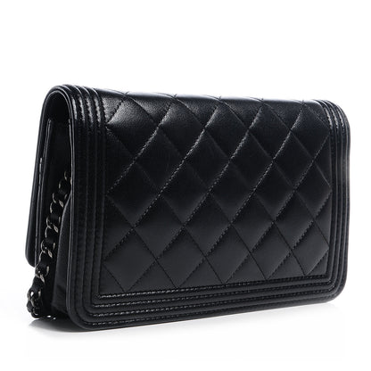 Chanel Lambskin Quilted Boy Wallet On Chain WOC Black 3 of 7