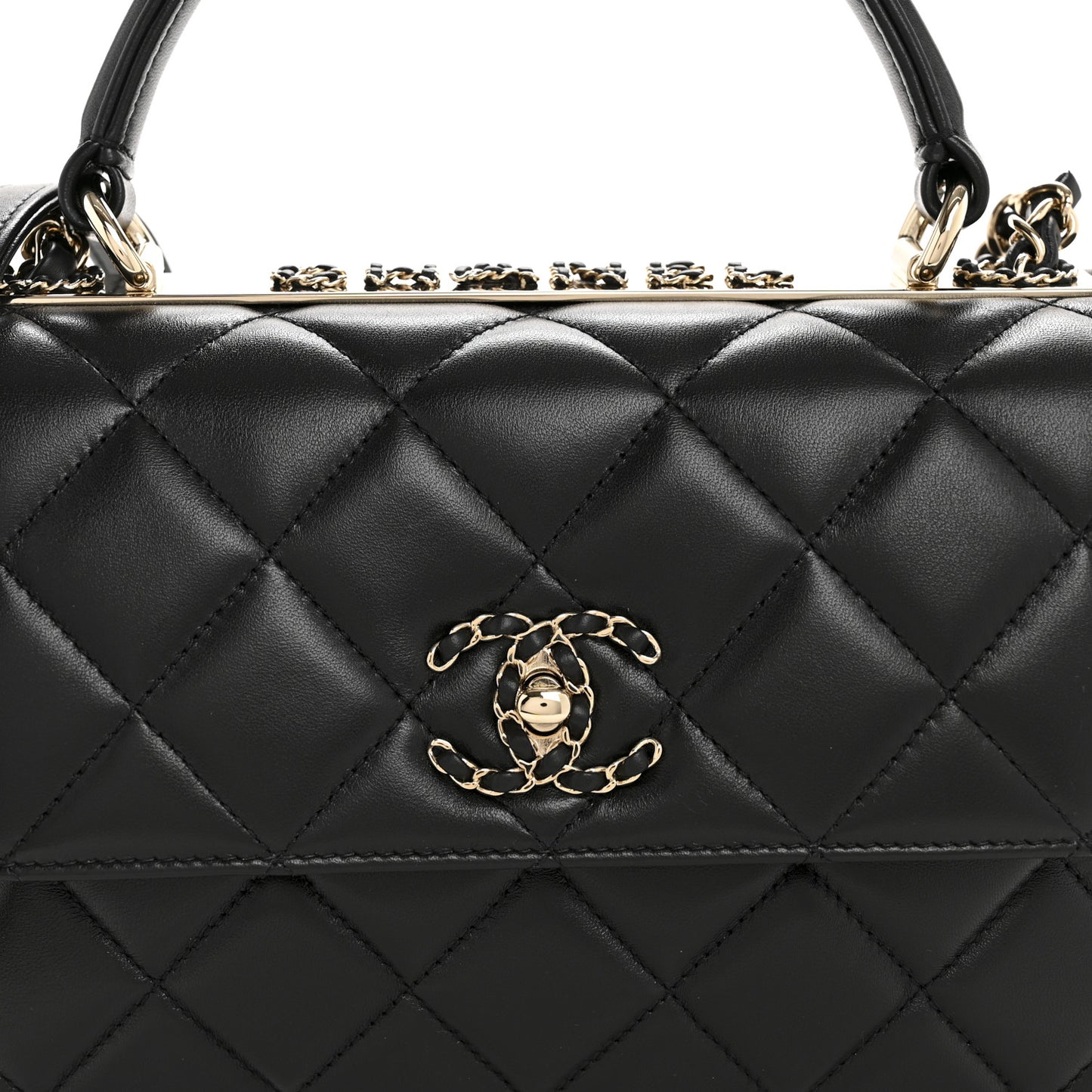 Lambskin Quilted Small Trendy CC Chain Dual Handle Flap Bag Black