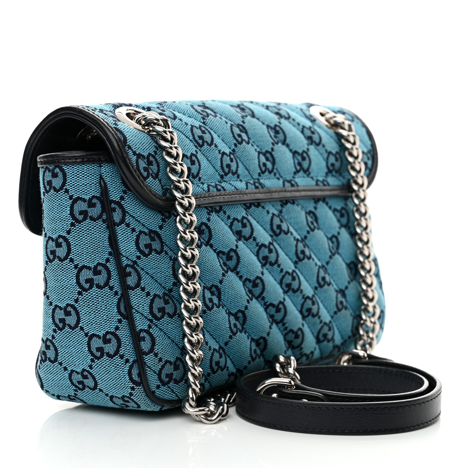 Gucci Monogram Multicolor Matelasse Diagonal Small GG Marmont Shoulder Bag Light Blue 3 of 11