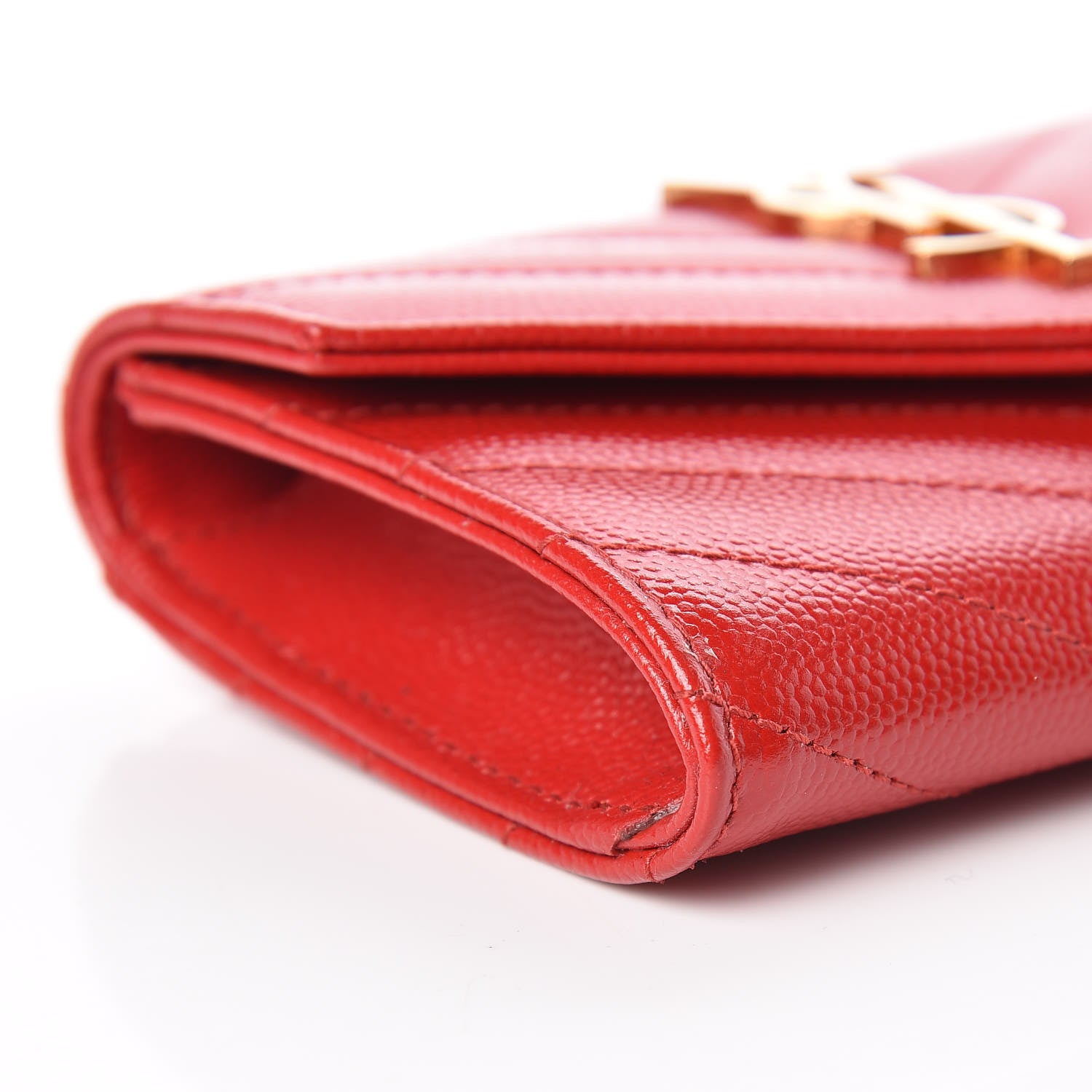 Saint Laurent Grain De Poudre Matelasse Chevron Small Monogram Envelope Wallet Rouge Eros 5 of 9
