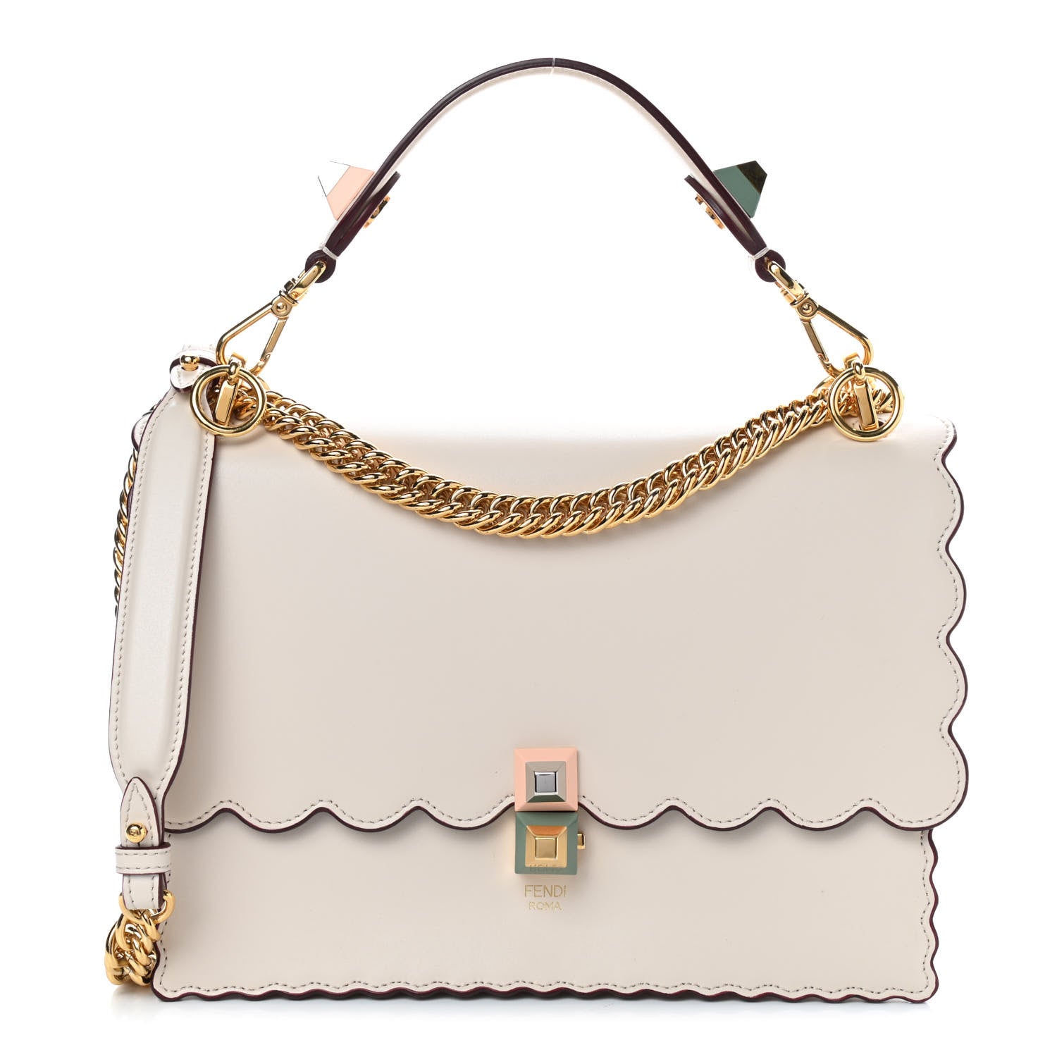 Fendi Vitello Liberty Scalloped Studded Kan I Shoulder Bag Camelia 1 of 13