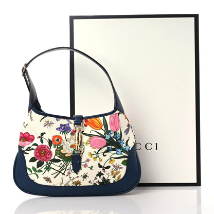 Gucci Canvas Flora Medium Jackie Hobo Blue Agata 4 of 12