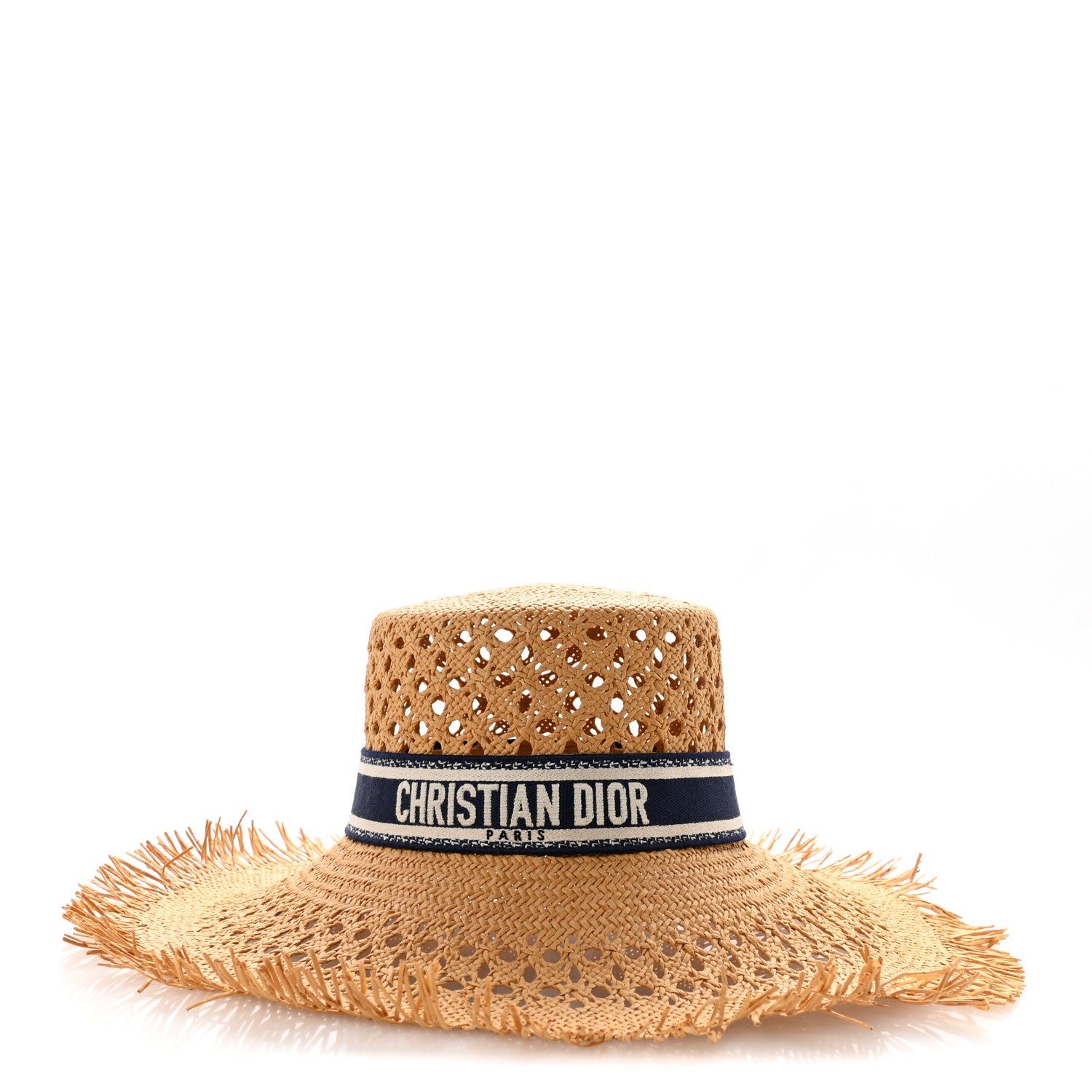 Christian Dior Straw Embroidered Bob Naughtily Large Brim Hat 58 Blue Multicolor 3 of 8