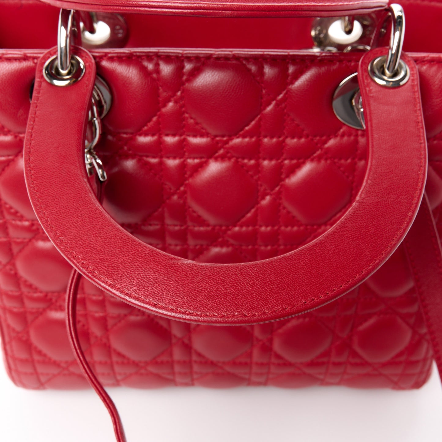 CHRISTIAN DIOR Lambskin Cannage Medium Lady Dior Red
