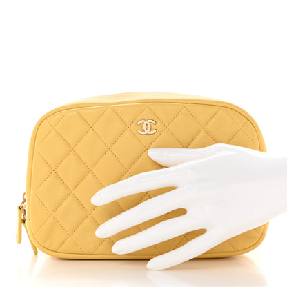 Chanel Lambskin Quilted Curvy Pouch Cosmetic Case Yellow 2 of 9