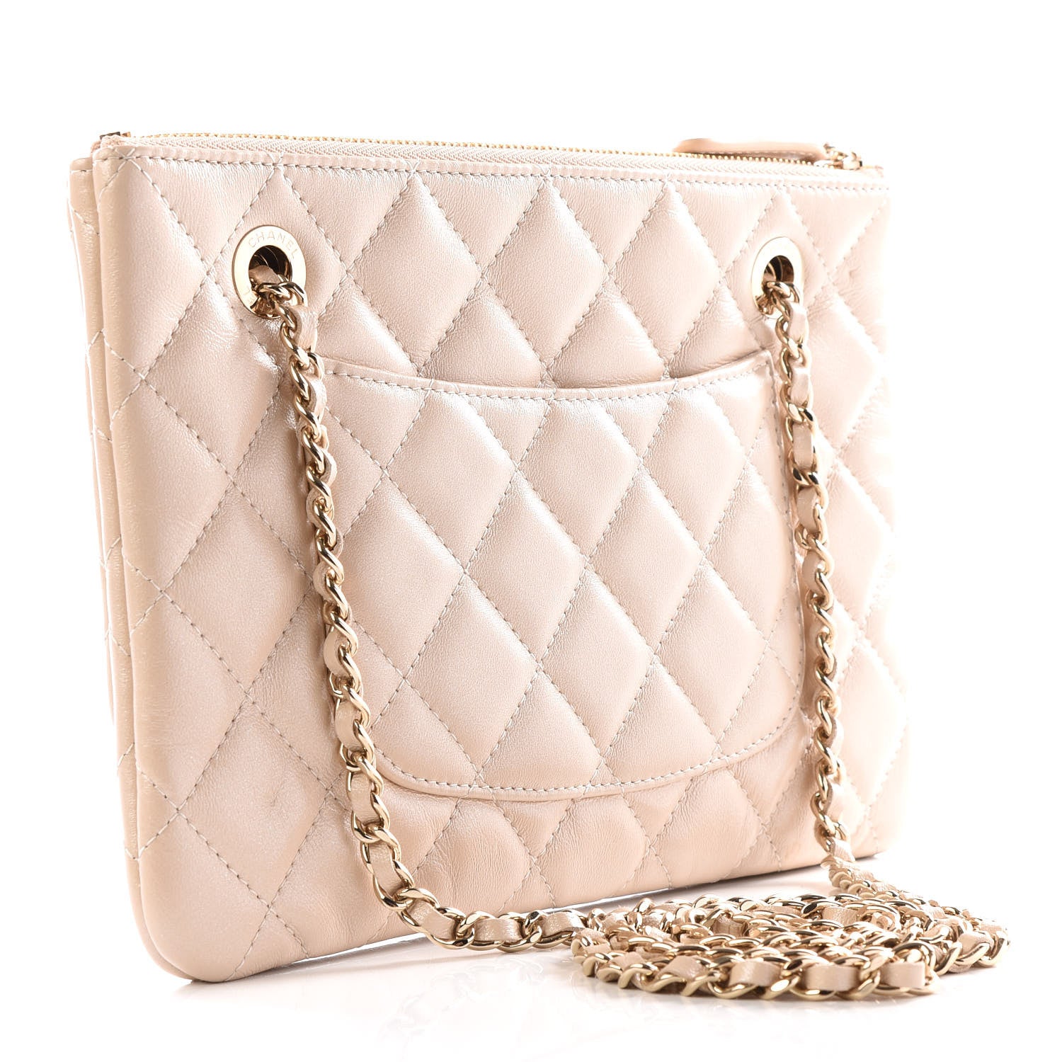 Chanel Shiny Lambskin Quilted Small Double Case With Strap Beige 2 of 10