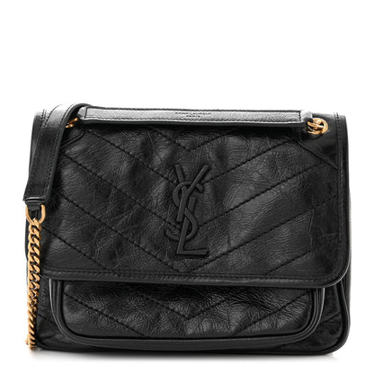 Saint Laurent Crinkled Calfskin Matelasse Monogram Baby Niki Chain Satchel Black 1 of 12