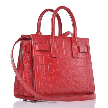 Saint Laurent Calfskin Crocodile Embossed Nano Sac De Jour Red 2 of 11
