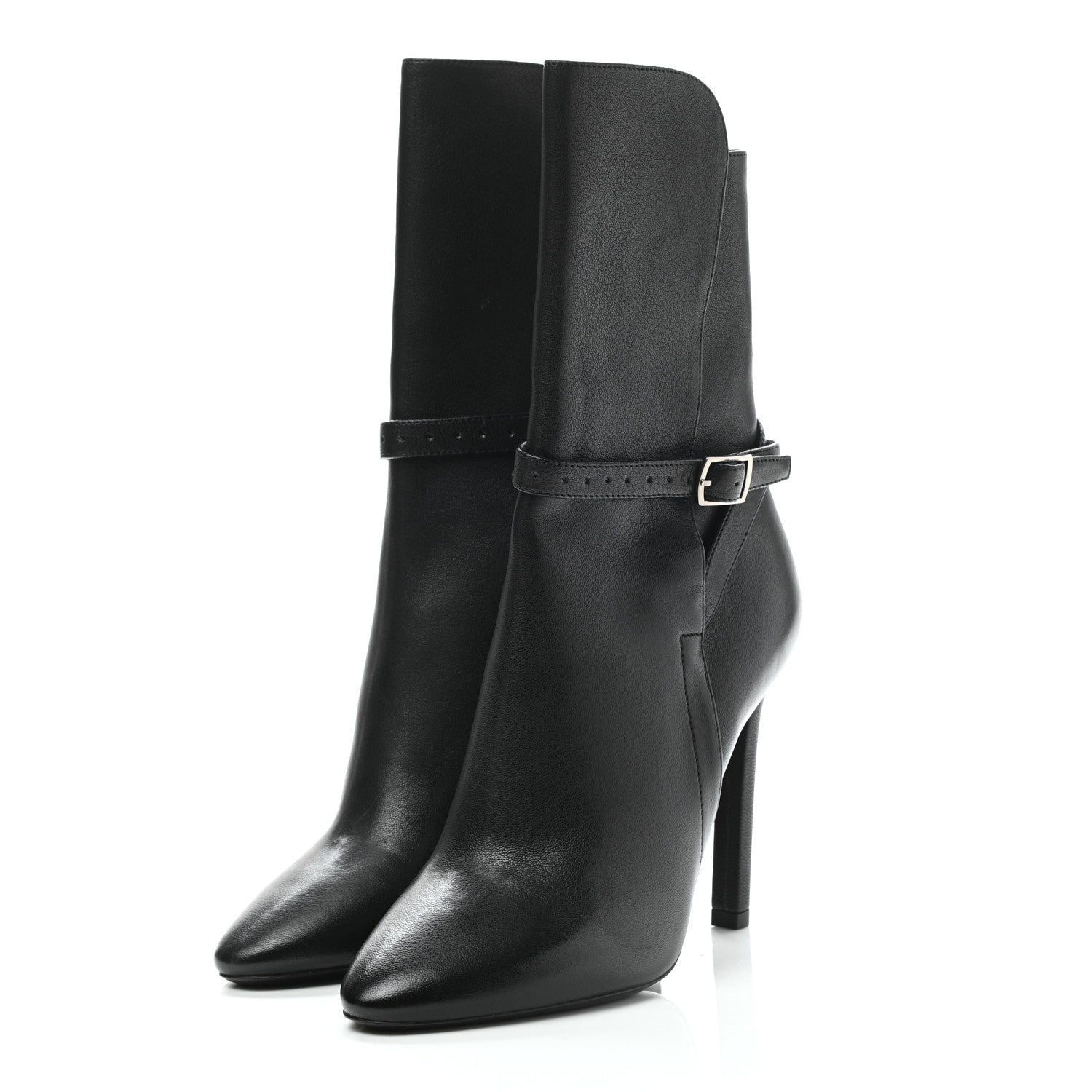 Saint Laurent Nappa Mica Buckle Ankle Booties 36 Black 3 of 9