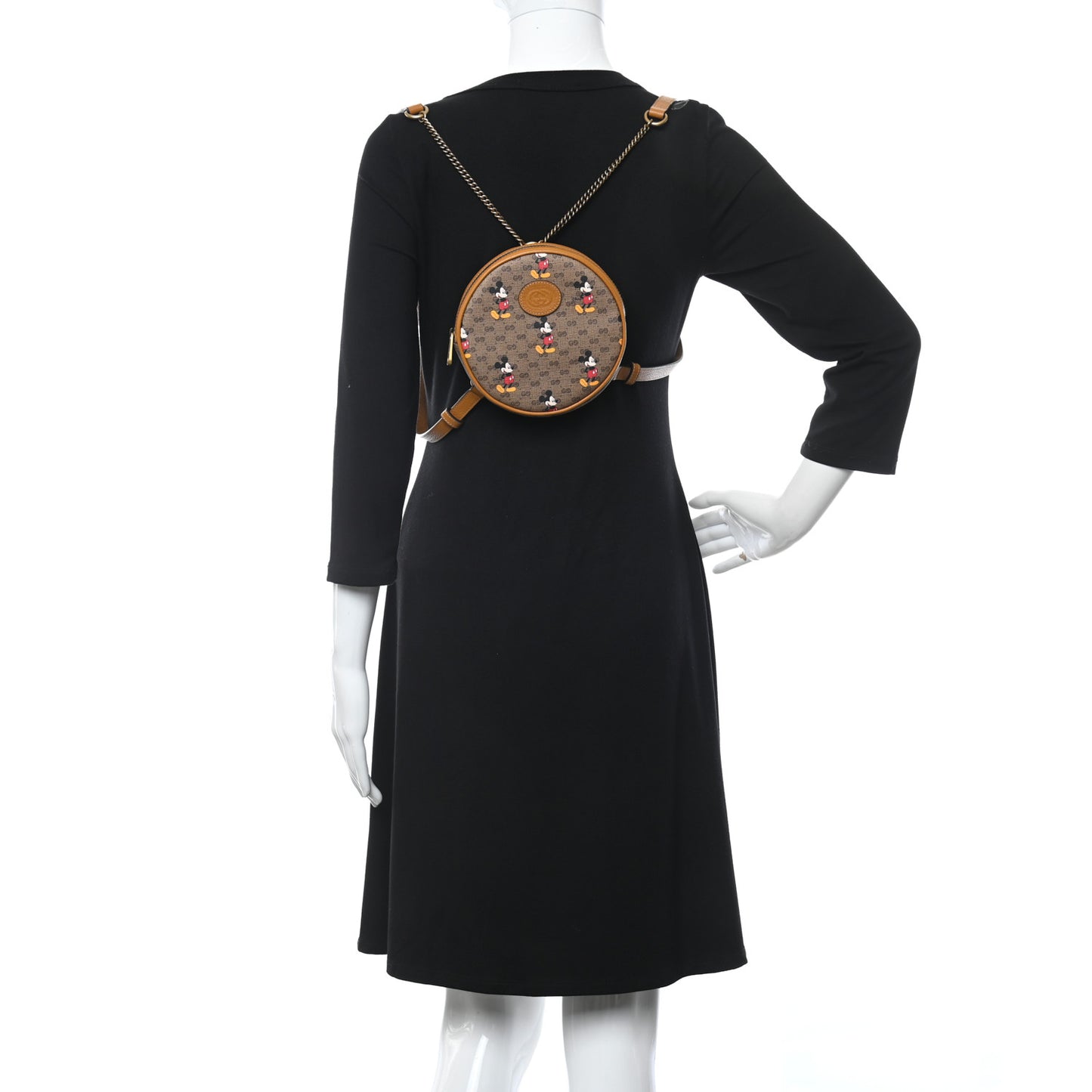 X DISNEY Mini Vintage GG Supreme Monogram Mickey Mouse Round Backpack Beige Vintage Sun Oil