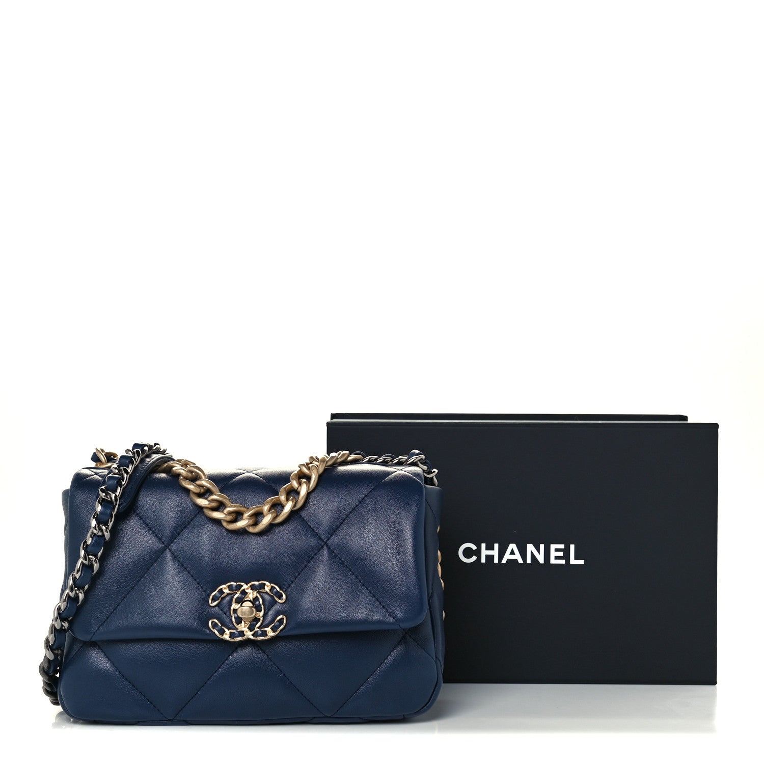 Chanel Lambskin Quilted Medium Chanel 19 Flap Navy Blue 11 of 11