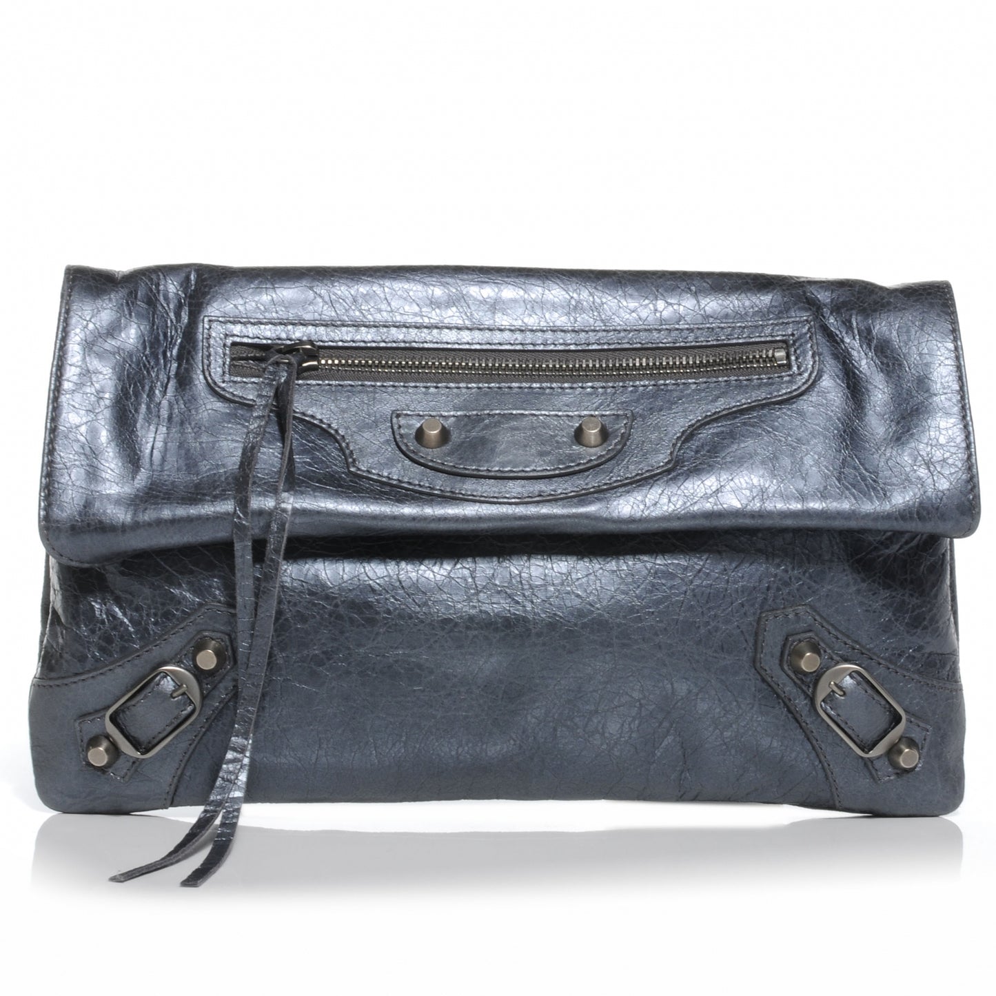 Metallic Agneau Envelope Clutch Anthracite