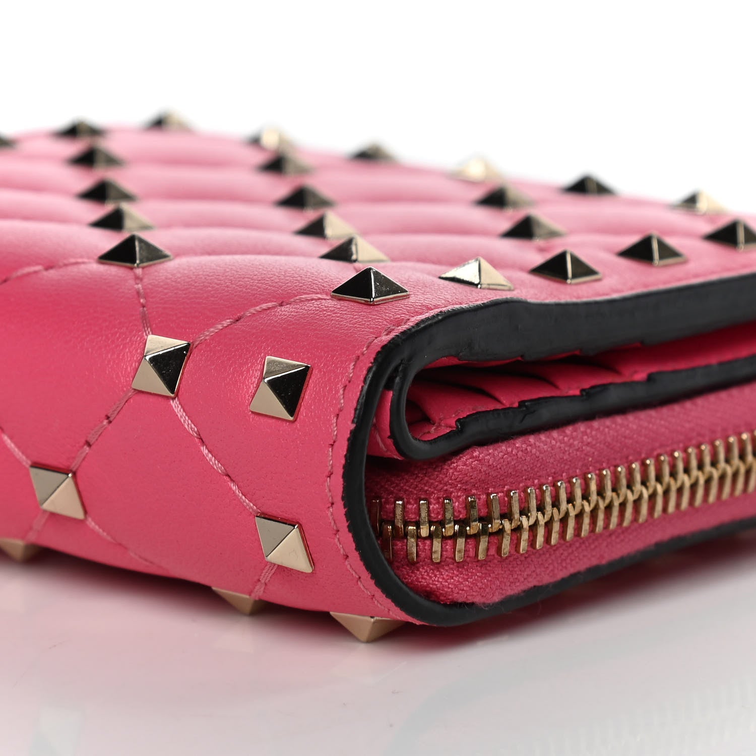 Valentino Garavani Nappa Rockstud Spike Compact Zip Around Wallet Shadow Pink 16 of 23