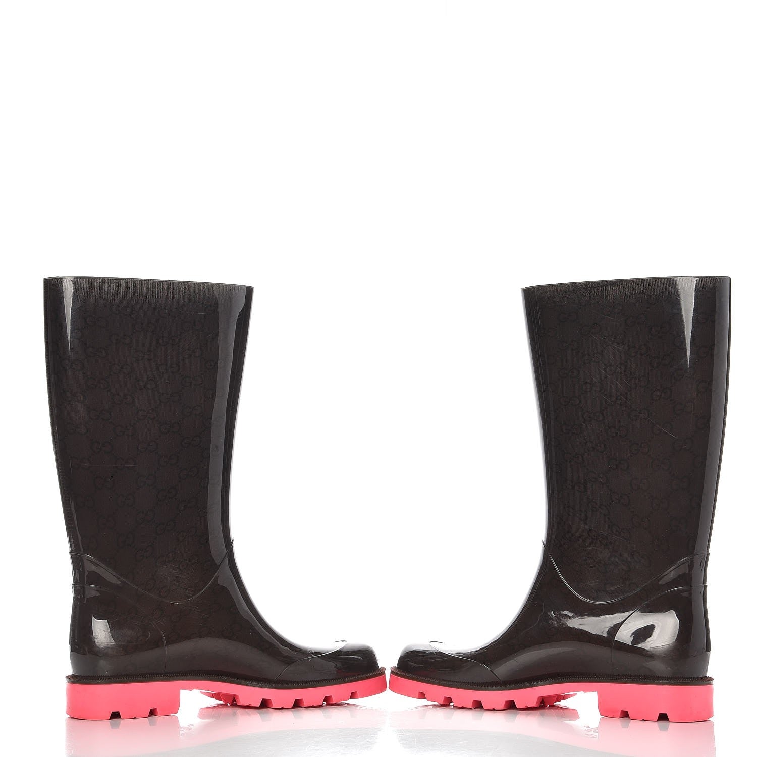 Gucci Rubber Monogram Edinburg Rain Boots 39 Pink Brown 6 of 9