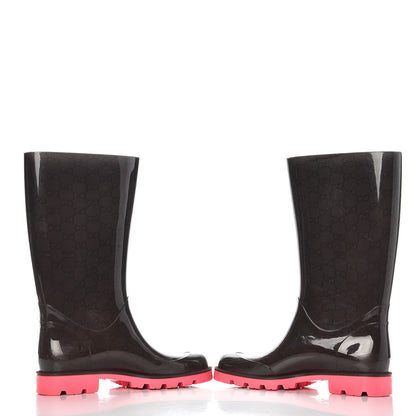 Gucci Rubber Monogram Edinburg Rain Boots 39 Pink Brown 6 of 9