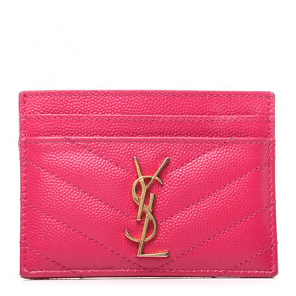 Saint Laurent Grain De Poudre Matelasse Chevron Monogram Credit Card Case Bubblegum 1 of 6